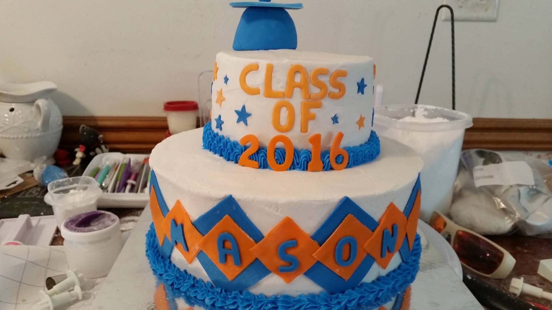 Custom Class of 2016 Mason graduation tiered cake